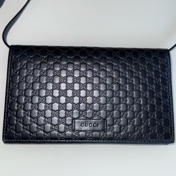 Gucci Black Microguccissma Leather Wallet On Chain (WOC) - Picture 4 of 16